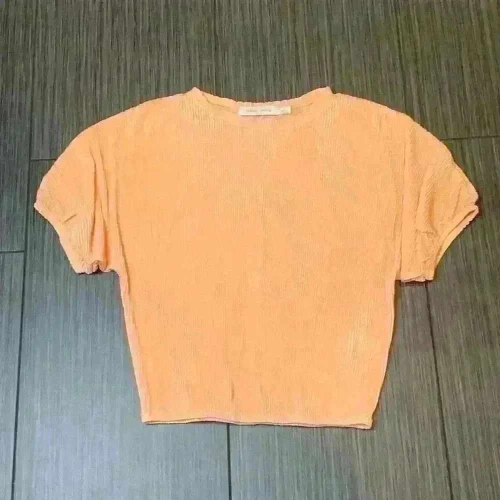 Bishop + Young Orange Crew Neck Ribbed Short Sleeve Pullover Crop Top Size S